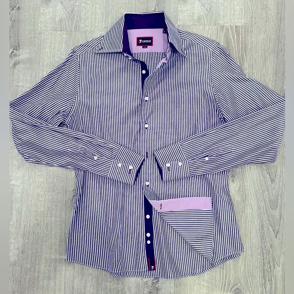 Men’s Dress shirt with purple accents, size large, slim fit